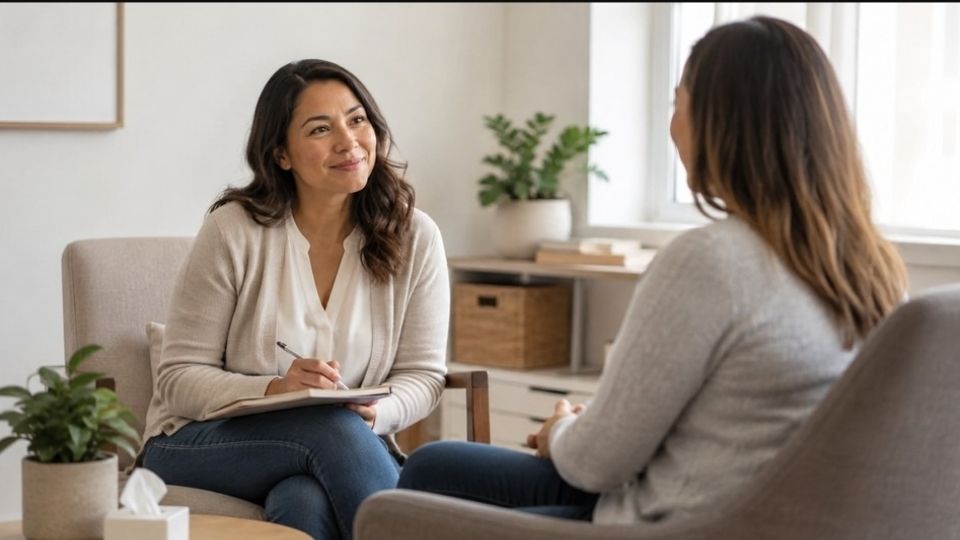 Person meeting with a counselor to match alcohol treatment to their stage of drinking.
