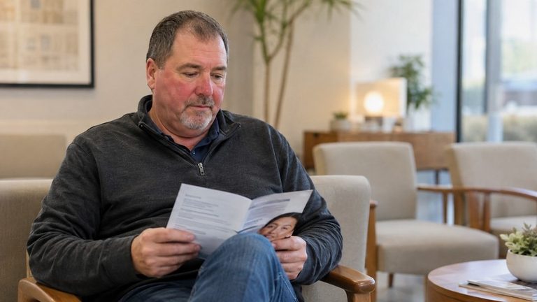 Man with rosacea waiting to see a dermatologist, the condition behind the alcoholic nose myth.