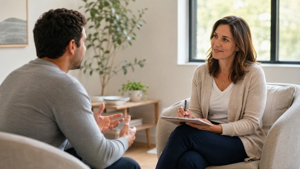 Person speaking with an admissions counselor about cocaine use