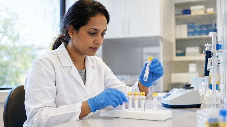 Laboratory technician processing samples for a drug screen.