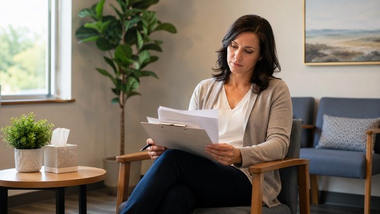 Person waiting for an assessment appointment at a treatment center.
