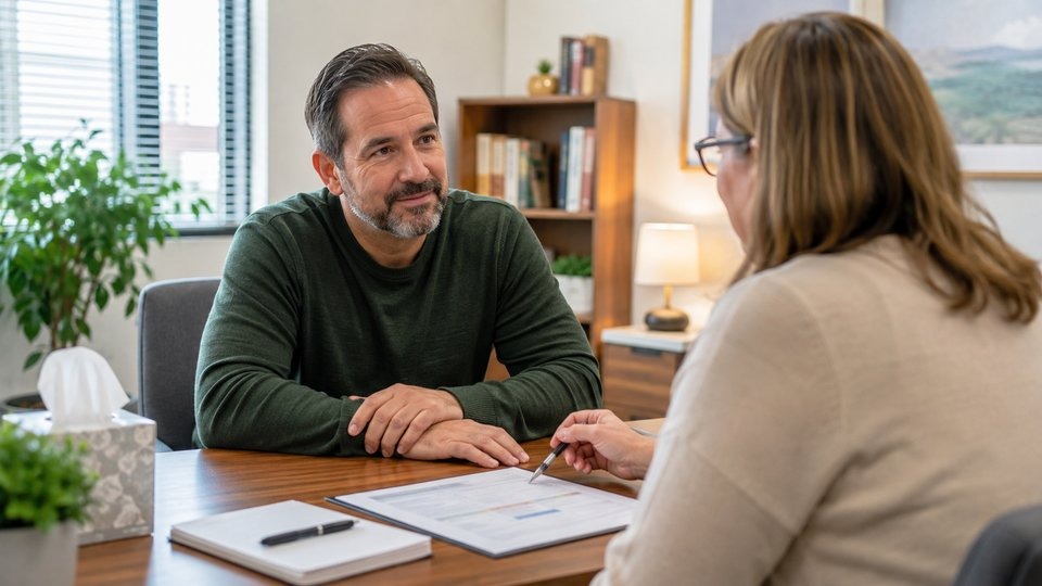 Person discussing medication-assisted treatment options with a counselor