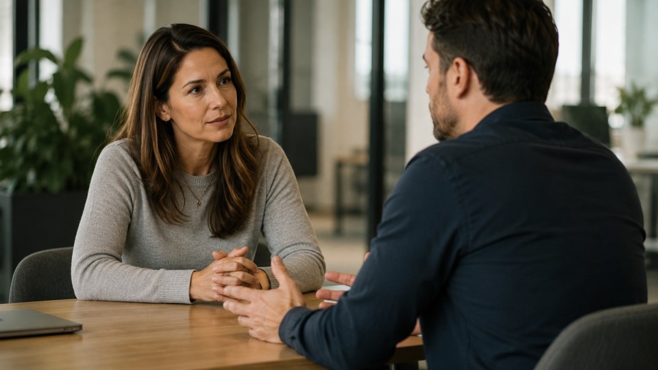 Employee having a private, supportive conversation about taking time for addiction treatment.