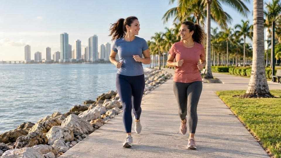 two women job together down a waterfront path, wondering if tequila is a depressant