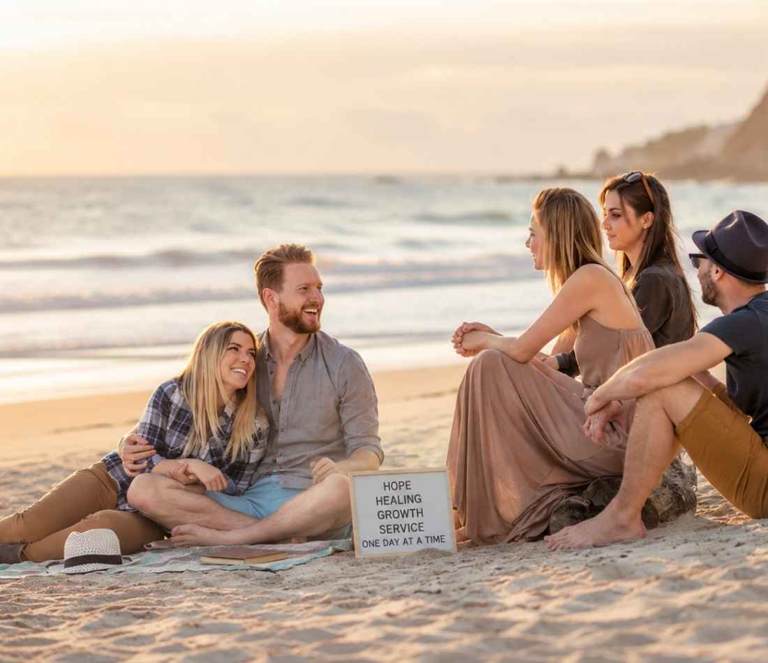 12 Step Program - People sitting on the beach - Simple Path Recovery