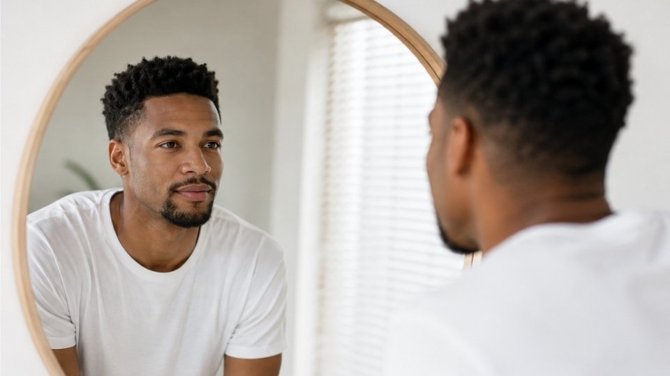 5 Questions To See if You Have A Drinking Problem, a man asks himself those questions while looking in the mirror.