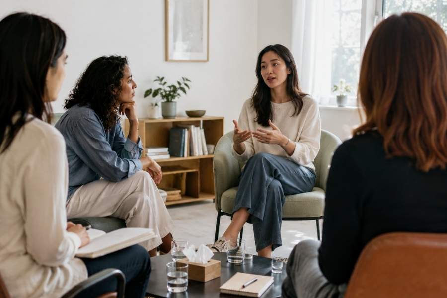 Women's group therapy provides a supportive space to deal with guilt, shame, and judgement.