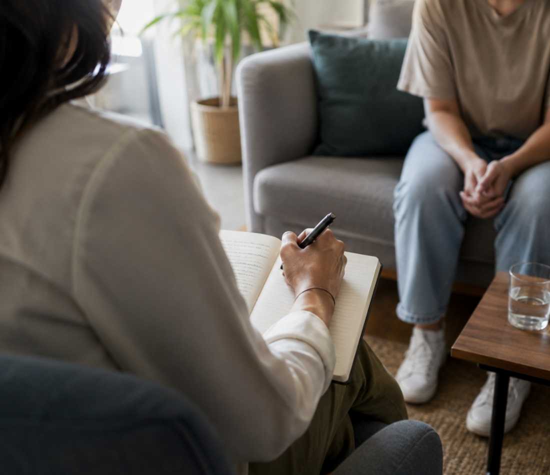 a therapist uses techniques like trauma-informed care to help a person in recovery.