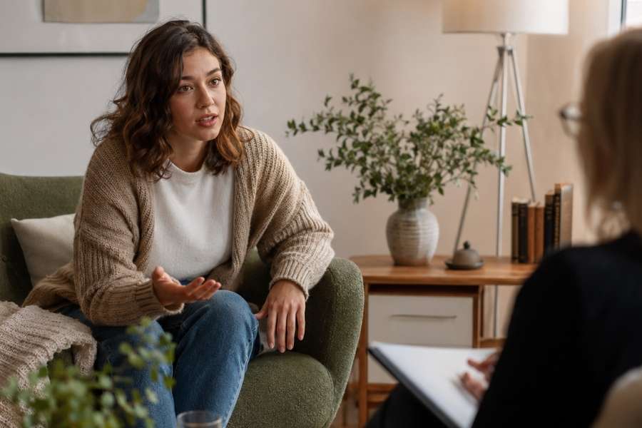 a woman gets one on one therapy in addiction treatment to help prevent relapse in the future.