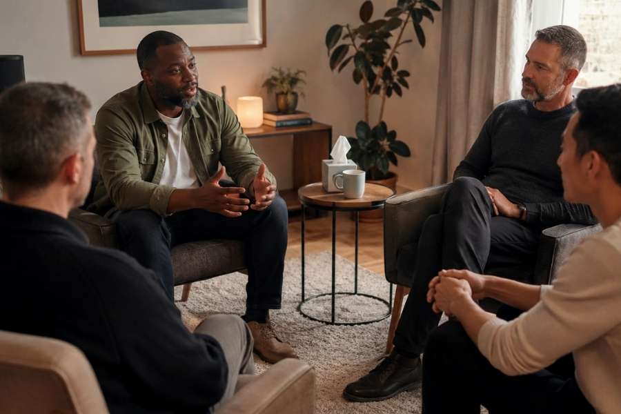 support for for other men can be critical in men's group therapy.