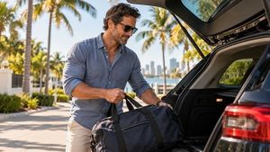 Man loading a bag into his car as he starts addiction aftercare after finishing a treatment program.